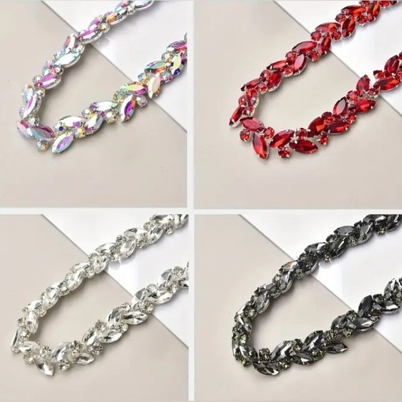 1 Yard Pink, Green & Purple Rhinestone Appliqué Trim | Clothing | New - Picture 10 of 14